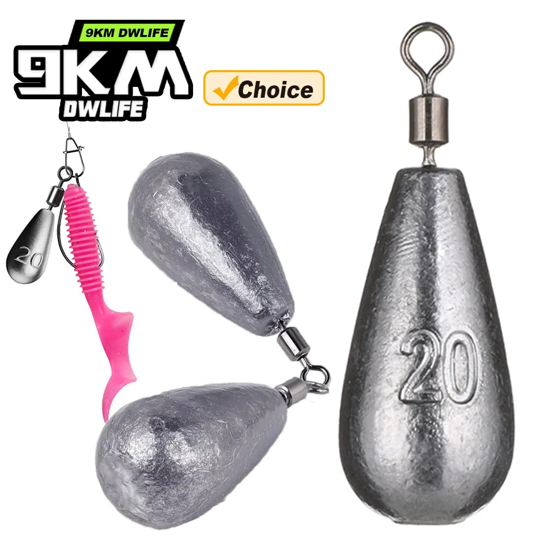 Peso de plomo de 9KM con giro, 10 Uds., plomo de pesca en forma de lágrima, peso de plomo para curricán para agua salada y agua dulce
