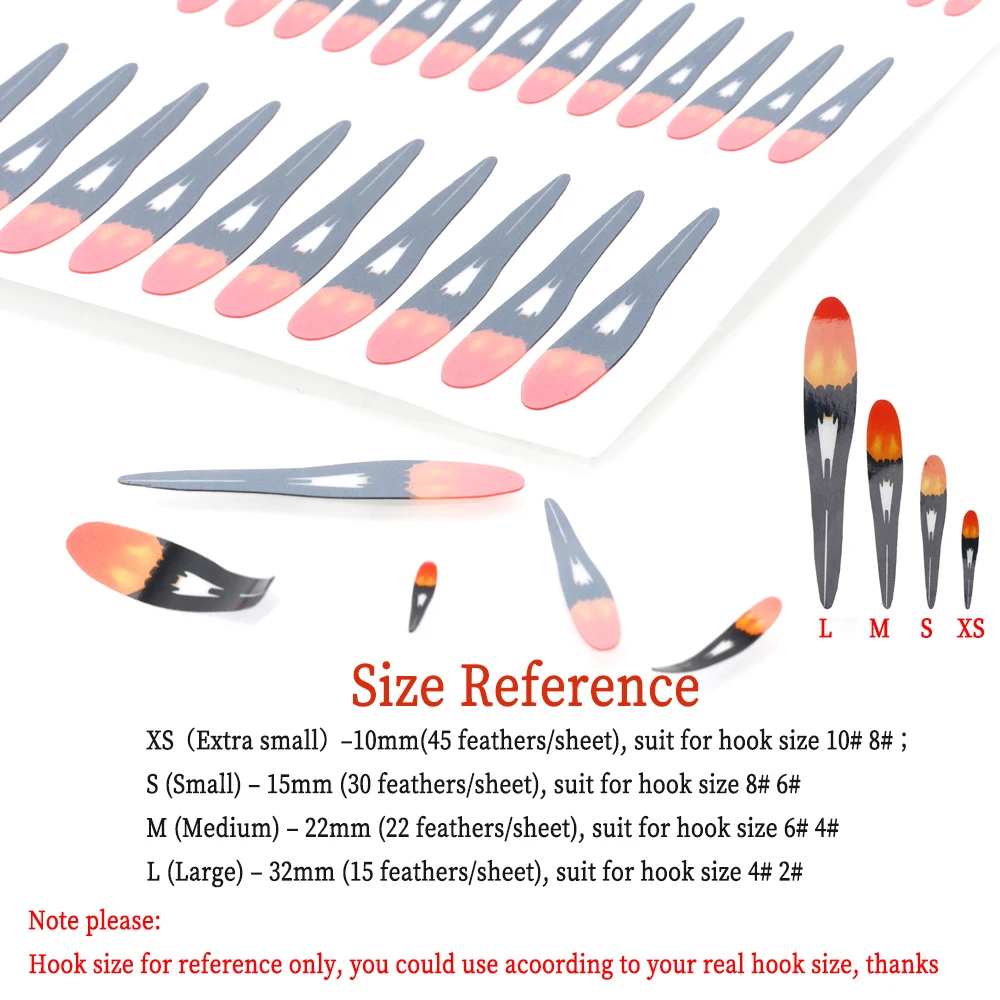Wifreo-alas de atado de moscas precortadas, hoja de plumas de sustituto de gallo de jungla falsa sintética, 4 tamaños, mosca húmeda y salmón, atado de moscas MaterIal - imagen 4