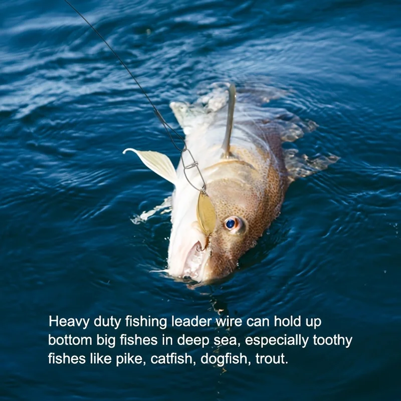 Ackibbik 20 piezas líderes de pesca de acero línea de agua salada 125LB alambre de acero de pesca líder de peces con broches giratorios líder de acero de 19,68 pulgadas - imagen 5