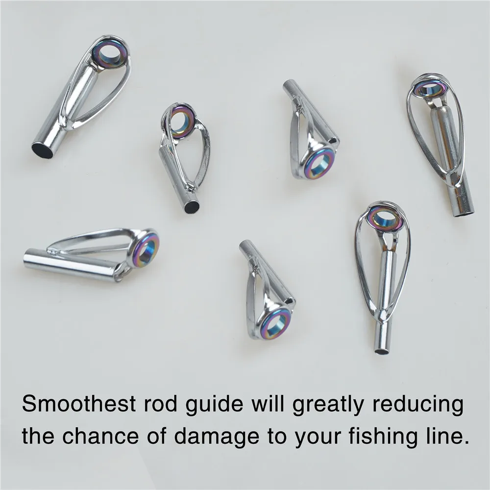Kit de reparación de puntas guía de caña de pescar, marco de acero inoxidable de 2,2mm-4,0mm, anillo de cerámica láser de arcoíris, aparejos para caña de pescar, 10 Uds. - imagen 5