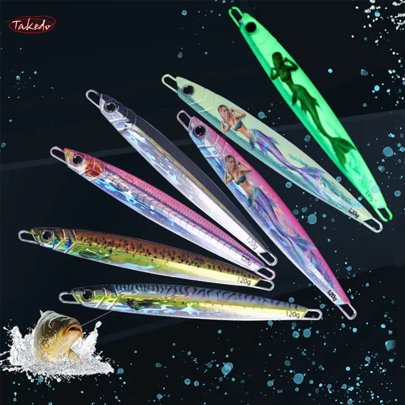 TAKEDO 40G 60G 80G 100G 120G 150G 200G Señuelos de Jigging Impresión 3D Señuelo de Pesca Plantillas de Metal Artificial Jigbaits de hundimiento rápido para atún - imagen 3