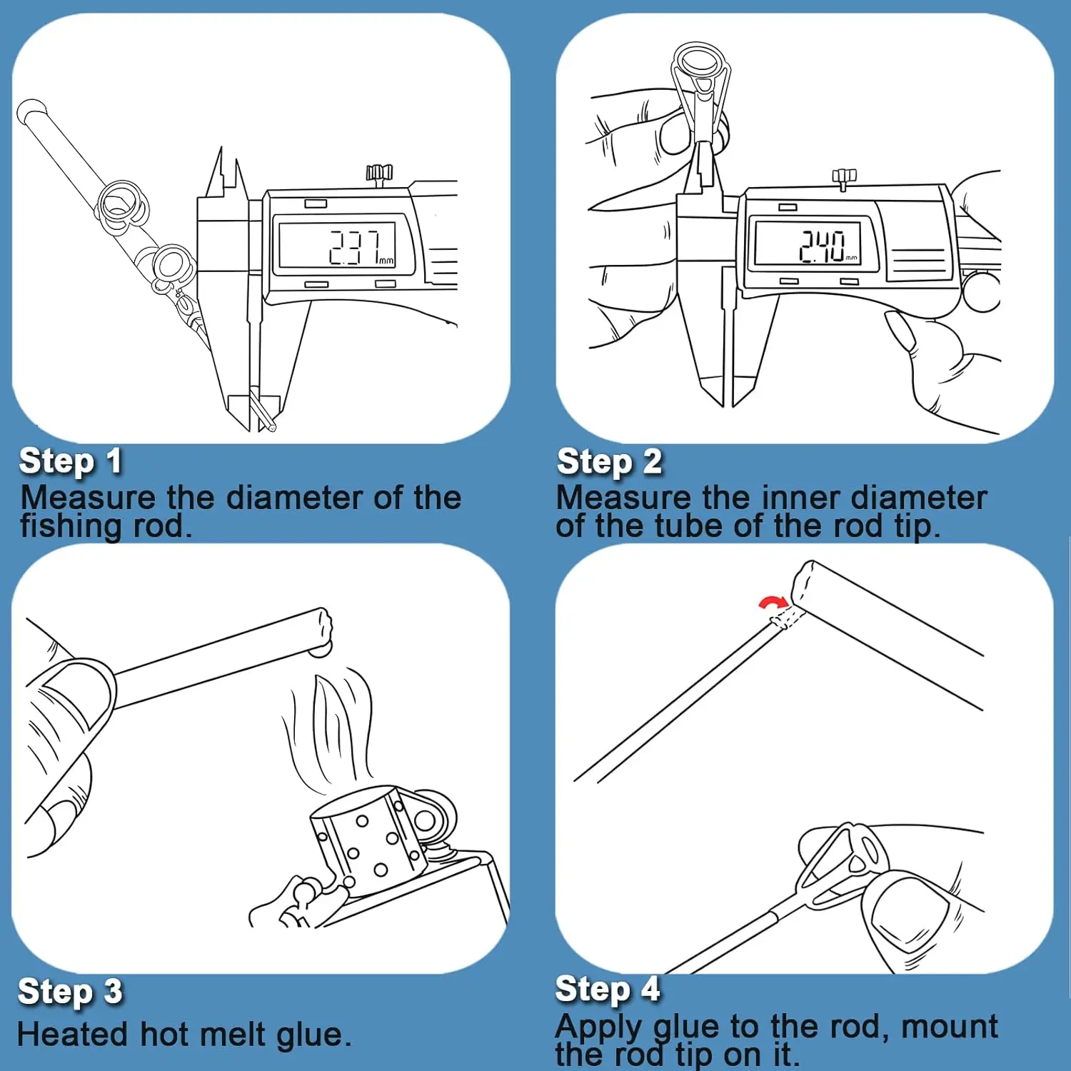 Kit de reparación de punta de varilla FishTrip, 5 ~ 50 Uds., guías superiores de punta gruesa, marco de acero inoxidable, anillo de cerámica para reemplazo de construcción giratoria - imagen 5