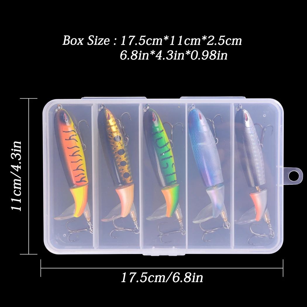 Señuelos de Pesca de cola giratoria suave, juego de Señuelos de Pesca de Popper flotante de 10cm, cebo duro Artificial, caja de aparejos de pesca, 5 unidades por caja - imagen 2