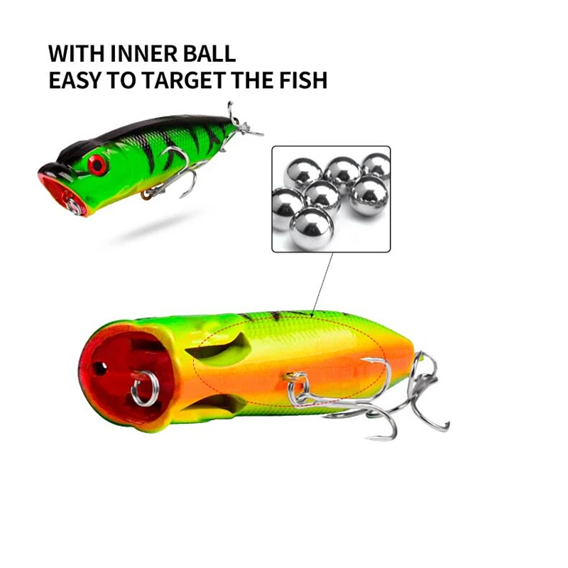 1 Uds. Señuelos de pesca Popper Wobblers 6,5 cm 12g Topwater Crankbait cebo duro de plástico Artificial aparejos de pesca de Lucio