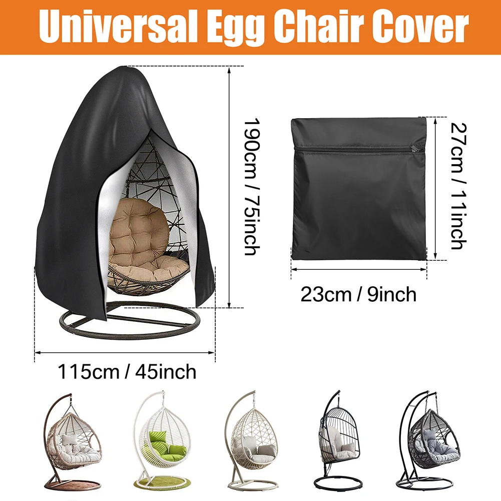Funda para silla de huevo colgante para Patio 210D, impermeable, a prueba de viento, funda para silla con forma de huevo con hebilla de cremallera para asiento individual de mimbre para exteriores - imagen 3