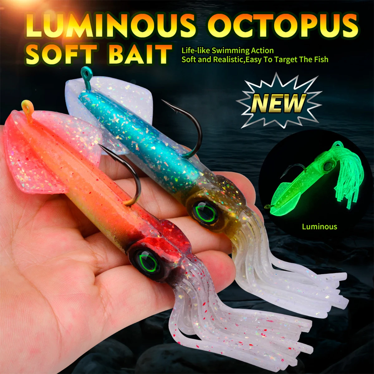 35g42g cebo de calamar suave pesca Jigging pulpo señuelos luminoso UV plantilla de calamar señuelo para pesca en aguas profundas Trolling Wobblers anzuelo de cebo - imagen 3