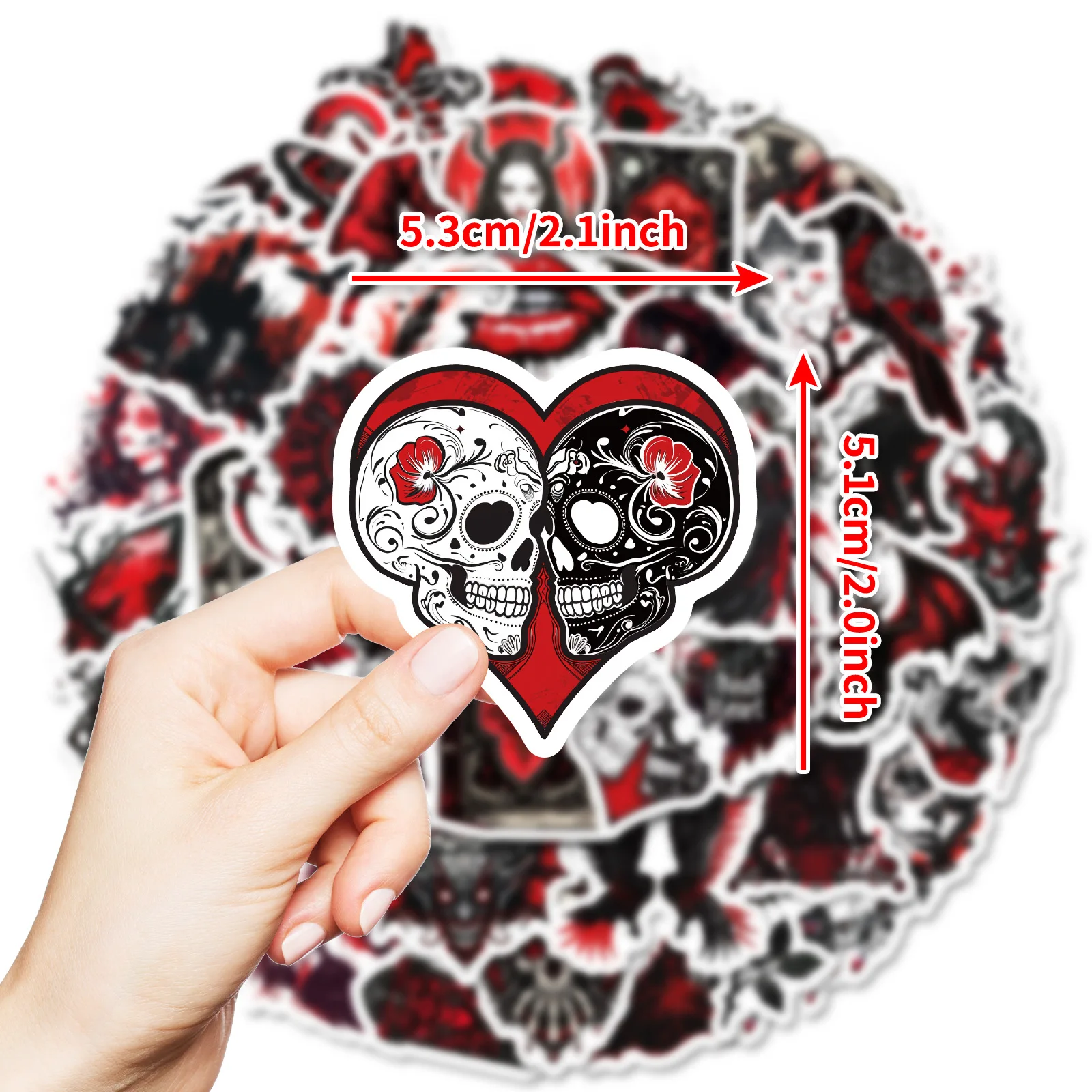 Pegatinas de grafiti de dibujos animados para niños, calcomanías góticas de color negro y rojo, para teléfono, guitarra, cuaderno, Maleta, impermeable, 50 piezas - imagen 3