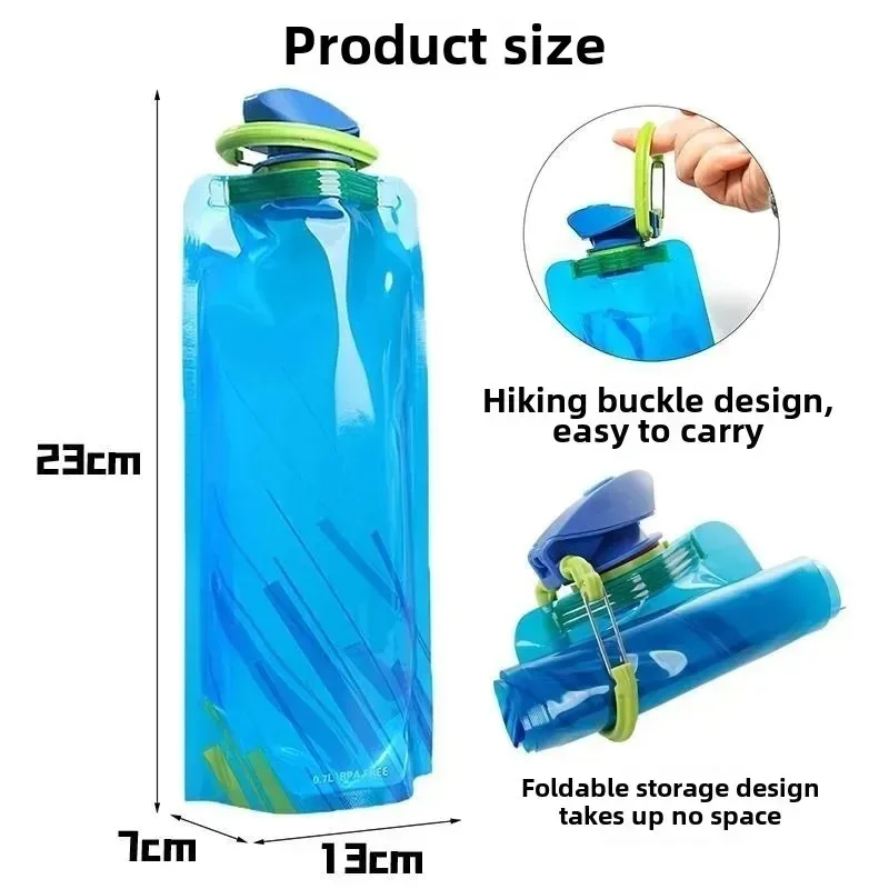 Botellas de agua plegables de 700ml, botella de agua Flexible y reutilizable para viaje y Camping, bolsa de agua con mosquetón suave, bolsa de agua con Clip - imagen 5