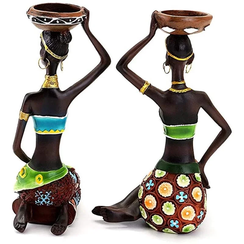 Candelabros africanos para mujer, decoración de 8,5 pulgadas para mesa, escritorio, candelabro decorativo para comedor, esculturas, candelabro de resina Vintage - imagen 3