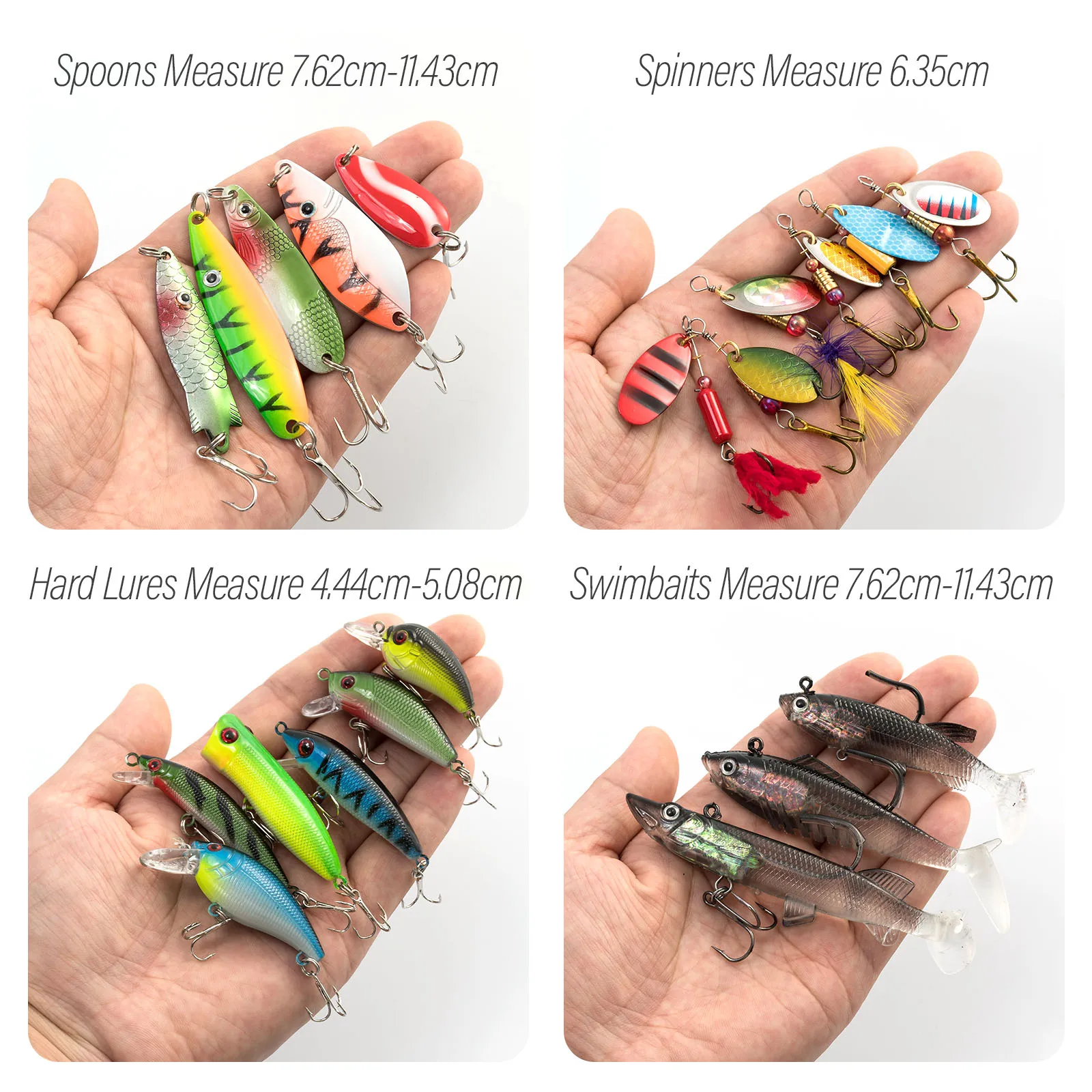 Set señuelos pesca con caja – Trucha, spinner, cola gallo y vinilo - imagen 2