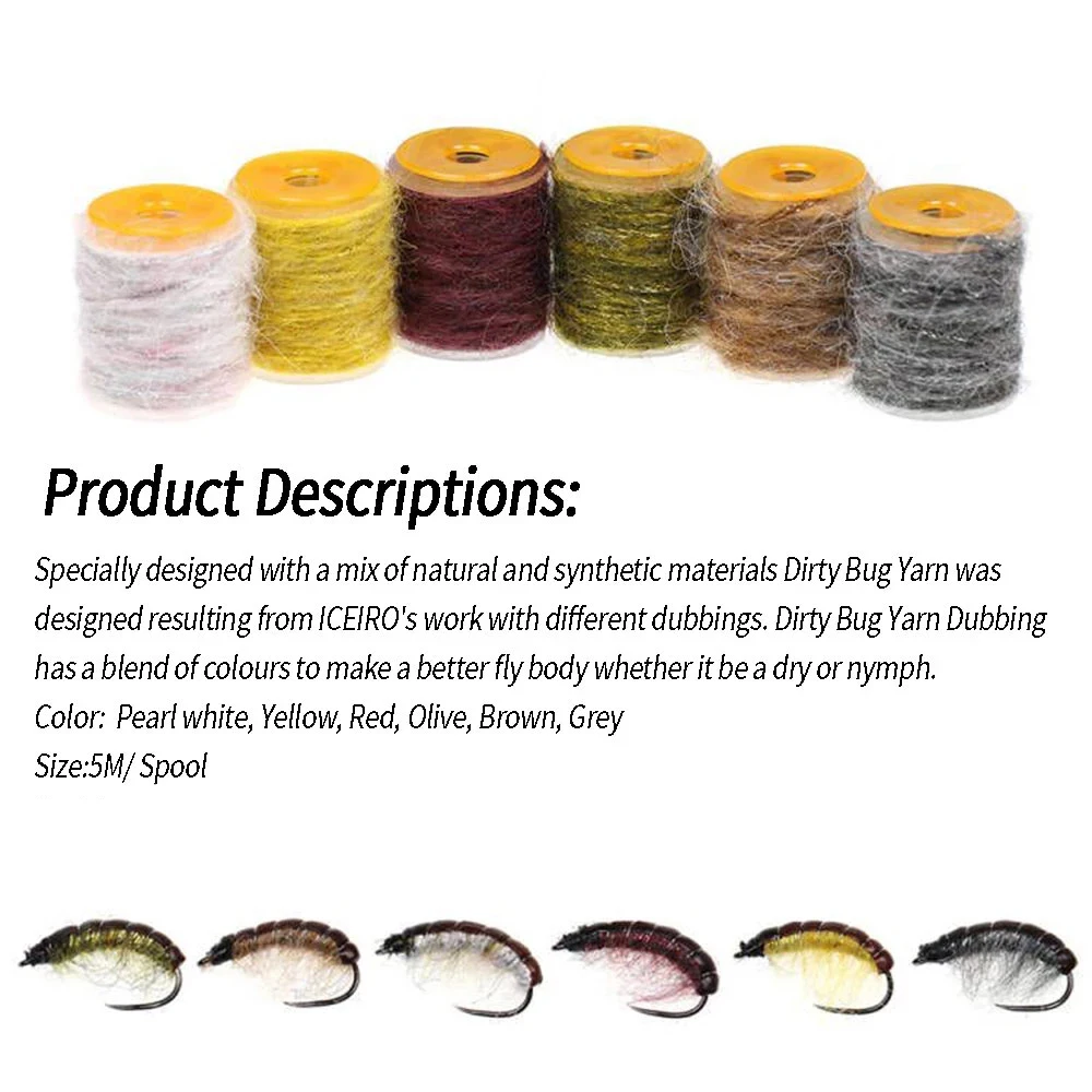 ICERIO, 6 colores, Material para atar moscas de pesca, hilo para insectos sucio, línea de cuerda para doblar moteado para atar camarones, ninfas, moscas Caddis - imagen 4