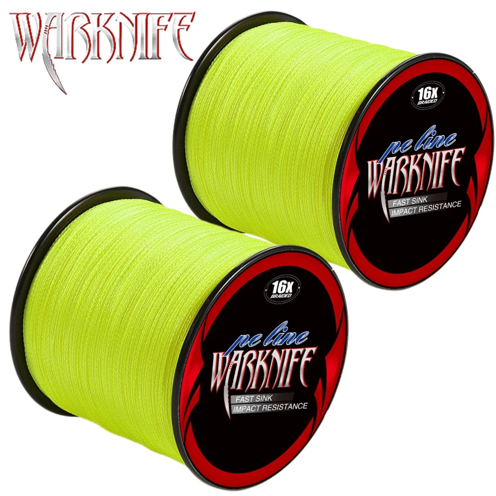 Warknife-sedal de pesca trenzado japonés, 16 hebras, 100M-2000M, núcleo hueco, PE Extreme, 20LBs-500LBs, línea de asistencia, amarillo fluorescente - imagen 3