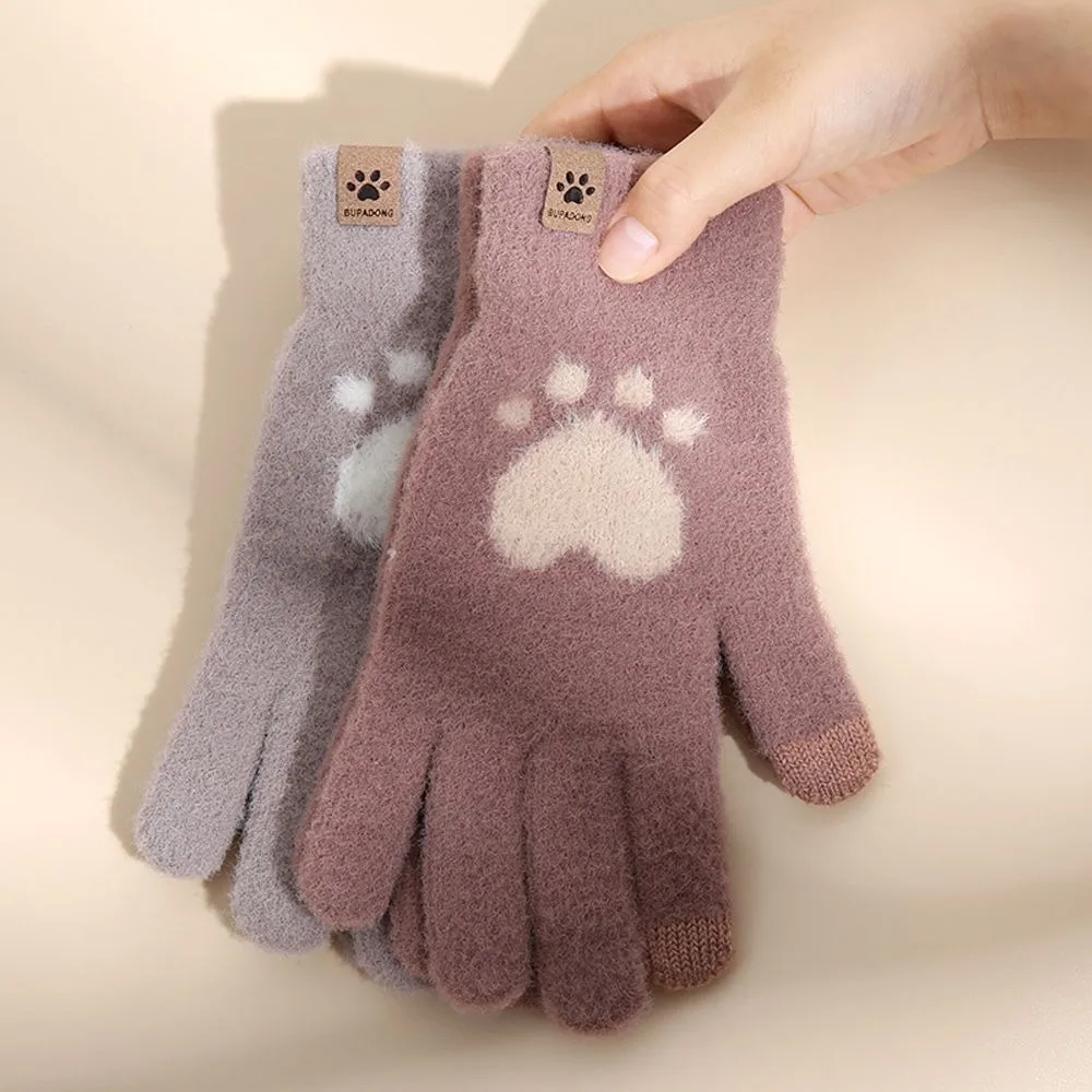 Guantes de pata de gato con dedos completos para mujer, manoplas gruesas con forro polar para invierno, cálidos guantes con pantalla táctil - imagen 3