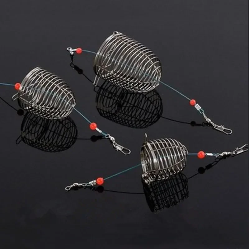 Jaula de señuelo de pesca de acero inoxidable, jaula de cebos S/M/L, trampa de pesca con cesta de fondo redondo, soporte para servir aparejos de pesca, 1 ud. - imagen 5