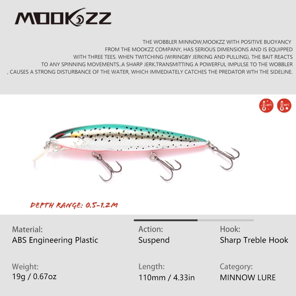 MOOKZZ Señuelos de Pesca artificiales, cebos Wobblers de alta calidad, suspensión caliente, modelo Crankbaits 19g - imagen 3