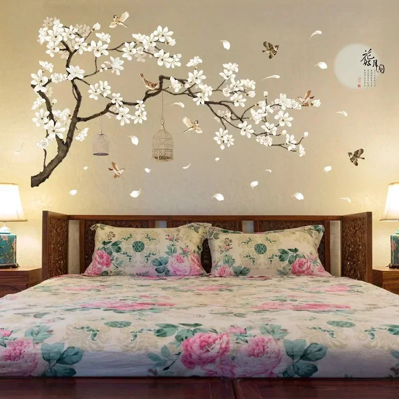 Nuevas pegatinas de pared de árbol, pájaros, flores, decoración del hogar, papel tapiz para sala de estar, dormitorio, decoración de habitaciones de vinilo DIY - imagen 4