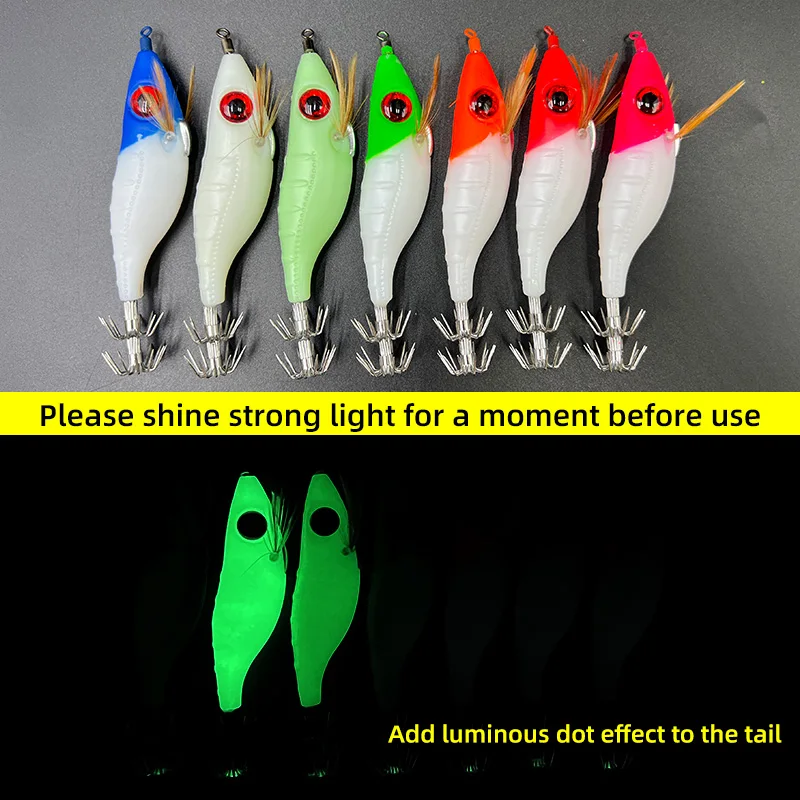 4/7 unids/bolsa envoltura luminosa camarones horizontales 10cm madera camarones calamar gancho vientre redondo camarones cebo señuelo falso cebo - imagen 3