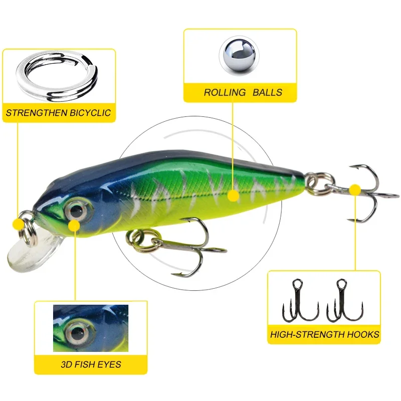 Mini Señuelos de pesca de pececillos, 1 piezas, anzuelos Crankbait, aparejos de manivela, 6cm, 4,5g - imagen 3