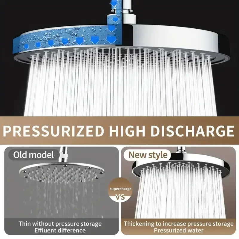 Cabezal de ducha de refuerzo de gran volumen de agua con pulverizador superior de 25cm, cabezal de ducha de baño de un solo cabezal presurizado, conjunto para el hogar - imagen 4
