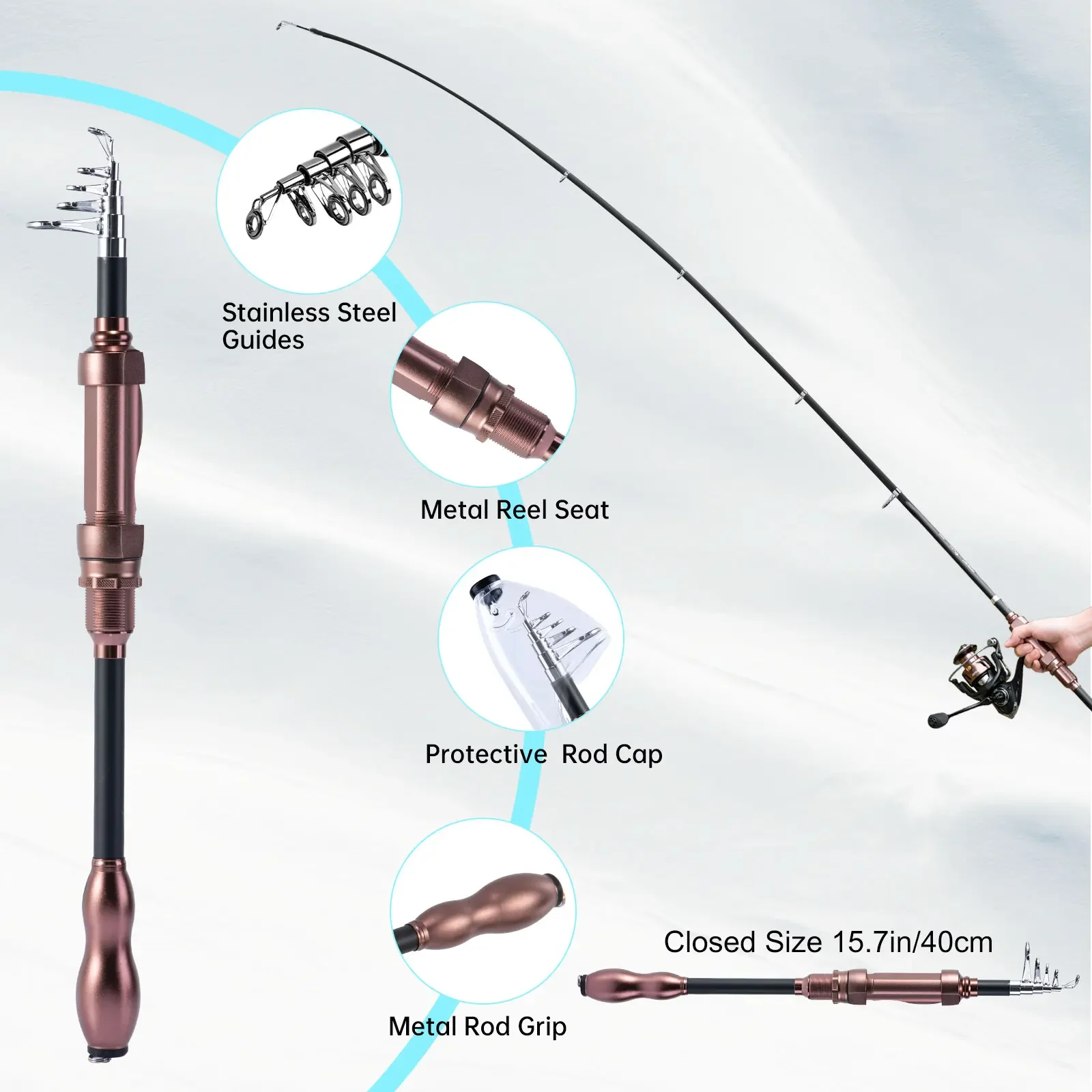 Goture-caña de pescar giratoria y carrete Combo de 1,8 M, caña telescópica con carrete 5,2: 1, arrastre máximo de 4kg con accesorios para Pesca, Juego de Pesca - imagen 2