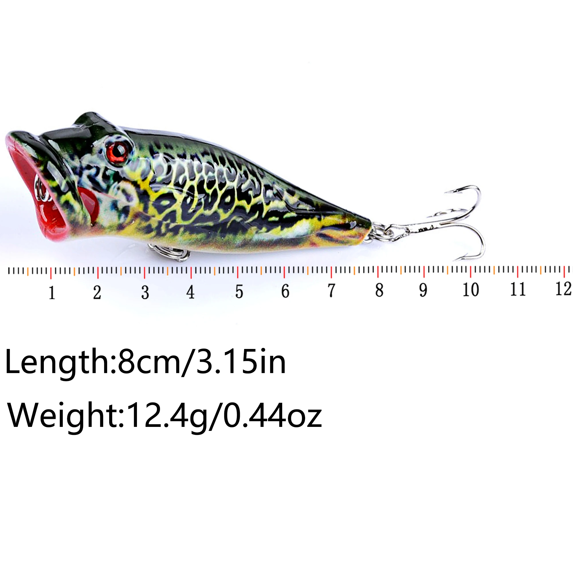 Juego de Señuelos de Pesca Popper Crankbait a rayas, aparejos pintados con puntos, cebo duro Artificial con gancho, 8cm/12,4g, Wobbler para peces/luccio, 5 uds. - imagen 4