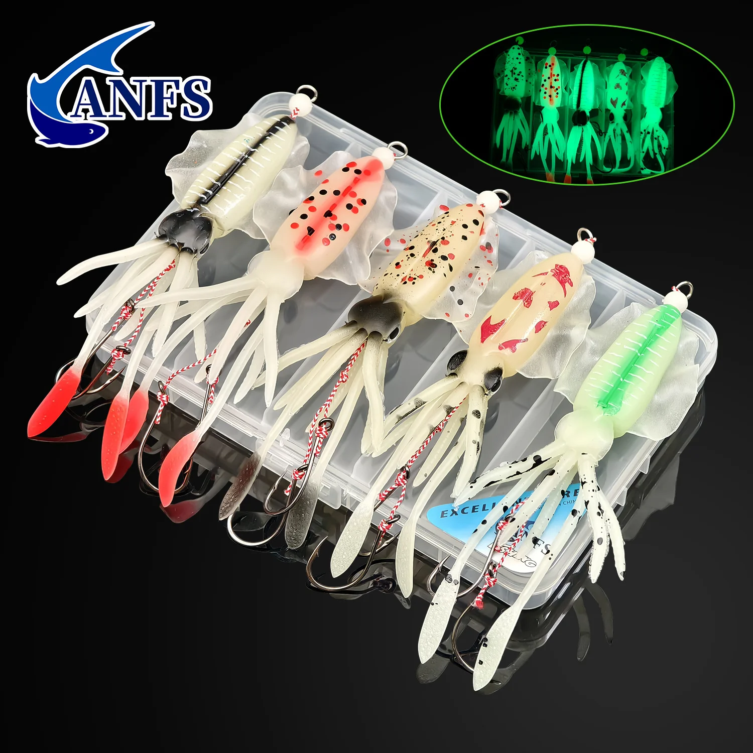 ANFS 1 ud./5 uds. Señuelos blandos de calamar biónico, aparejos de pesca de mar artificiales que brillan en la oscuridad, atrapa varias especies de peces - imagen 2