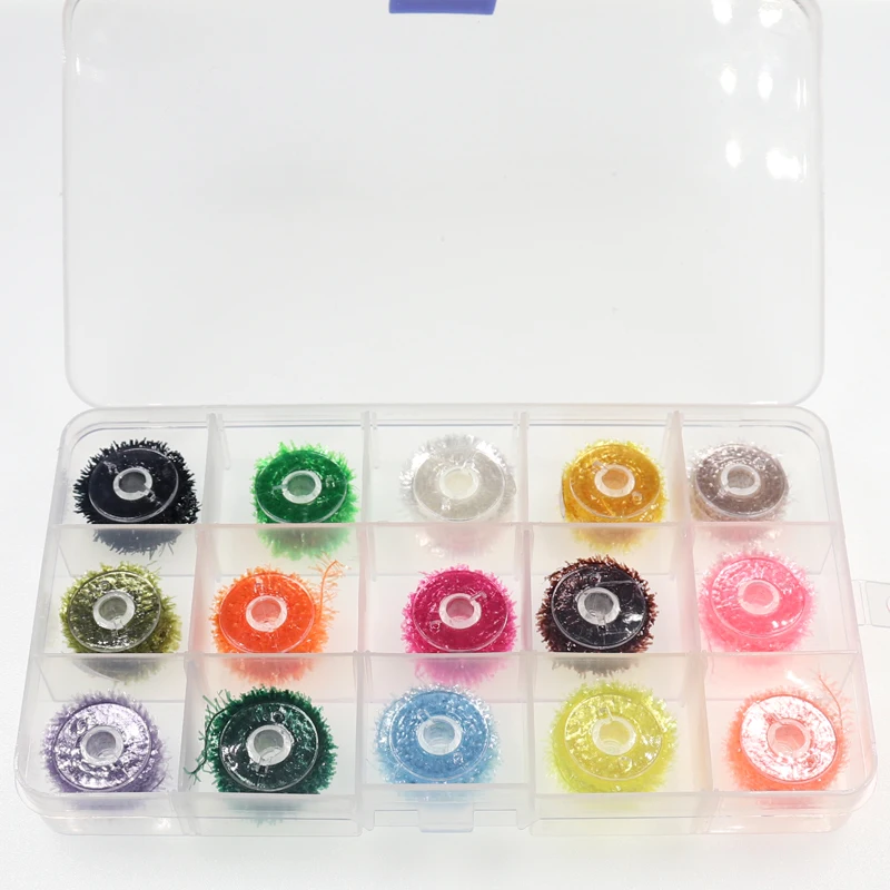 Wifreo-carrete de atado de moscas, 15 colores, 5m, Material de chenilla de oropel para señuelos de Streamer, fibra de doblaje de Flash de cristal/Material de Hackle flexible - imagen 5