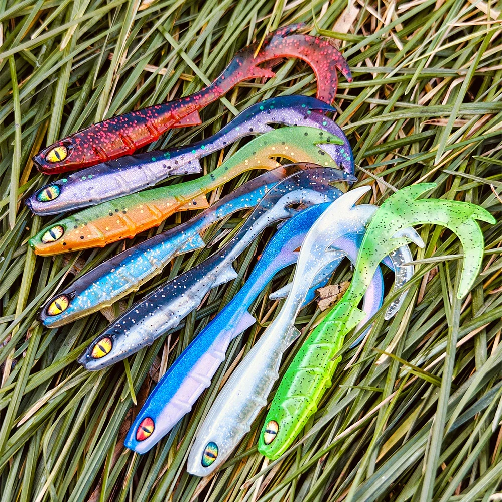 Spinpoler-señuelo de pesca con cola ondulada de 9,5 cm de largo, cebo suave con ojo 3D, Swimbait de silicona, pez falso, lubina, trucha, Zander, plantilla de mar - imagen 5