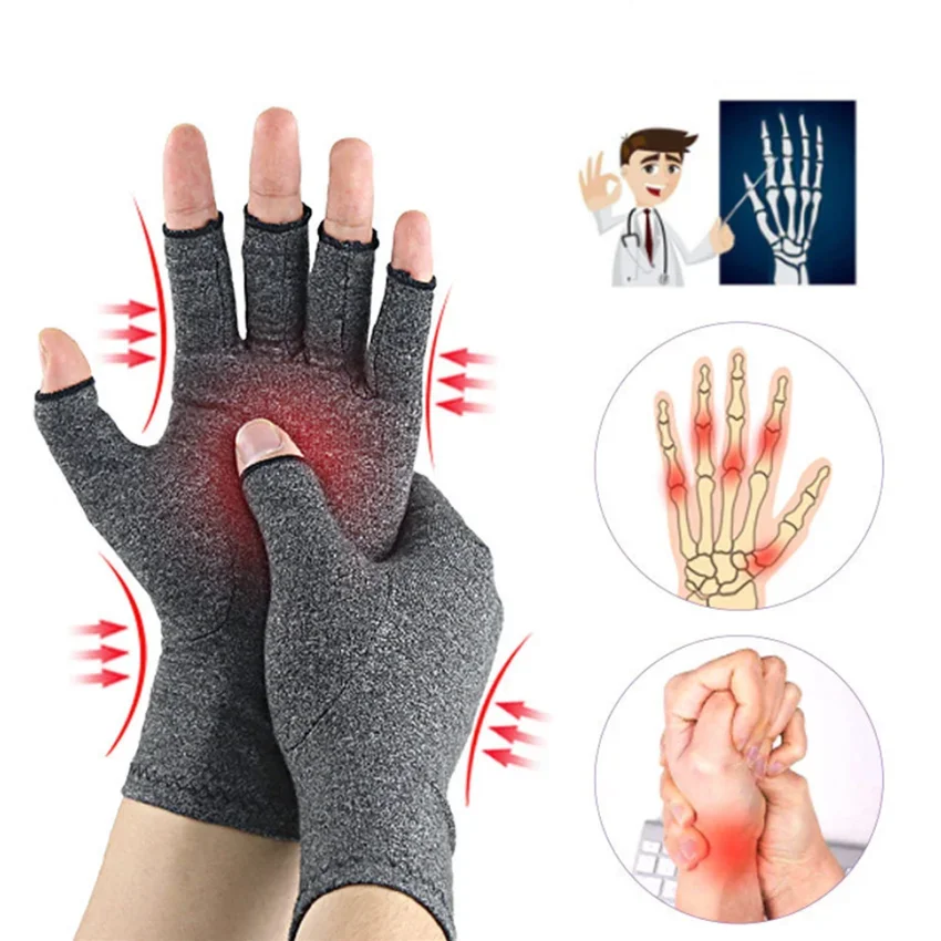 Guantes de compresión para artritis, manoplas de mano prémium para alivio del dolor articular, terapia Unisex, dedos abiertos, 1 par - imagen 2