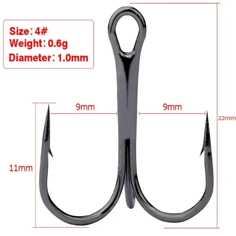 10 Uds. Anzuelos de pesca triples negros 2 # 6 # 8 # 10 herramientas de pesca de acero rico en carbono, anzuelos duraderos para pesca - imagen 2