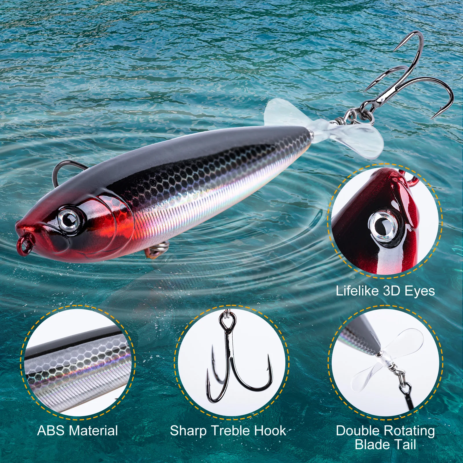 Señuelo Popper de pesca Goture, Crankbait Wobblers, ojos 3D con anzuelos triples afilados, cebo Artificial para perca, señuelo de natación, cebo de pesca - imagen 5