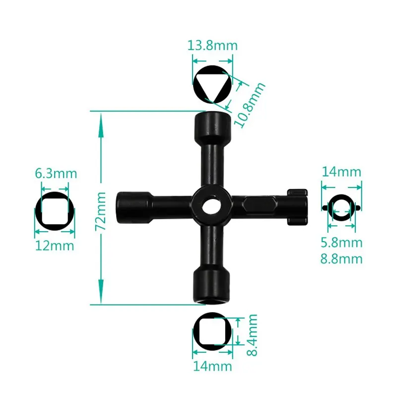 Llave triangular cruzada 4 vías universal para tren, elevador y válvula