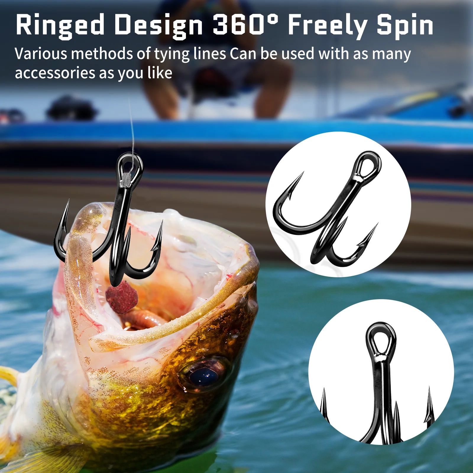 FishTrip 4X anzuelos triples, anzuelo de pesca de acero rico en carbono, anzuelo de repuesto afilado para agua salada, señuelo duro, plantillas y aparejos de cuchara - imagen 5