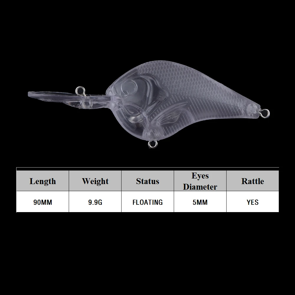 Chan'sHuang 20 piezas cebo en blanco sin pintar 9,9g/90mm sonajero flotante labio largo Crankbait DIY hecho a mano aparejos de señuelo de pesca Artificial - imagen 2