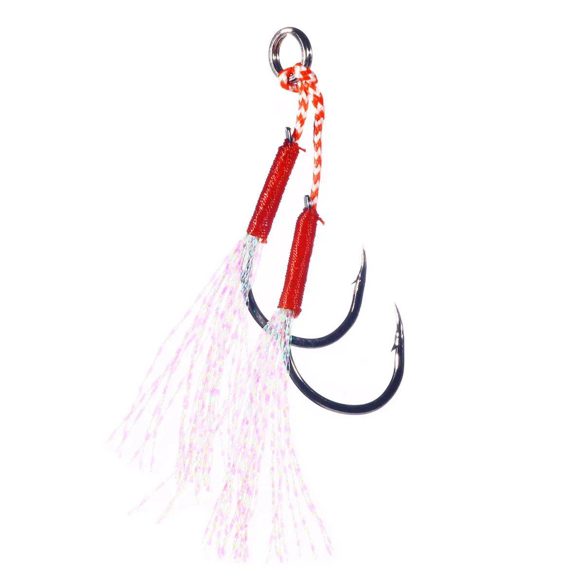 5 pares de plantillas de Pesca fundidas, anzuelo de asistencia con púas, doble par de anzuelos, hilo de pluma, Pesca, señuelo de Pesca de acero rico en carbono, Jigging lento