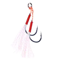 5 pares de plantillas de Pesca fundidas, anzuelo de asistencia con púas, doble par de anzuelos, hilo de pluma, Pesca, señuelo de Pesca de acero rico en carbono, Jigging lento