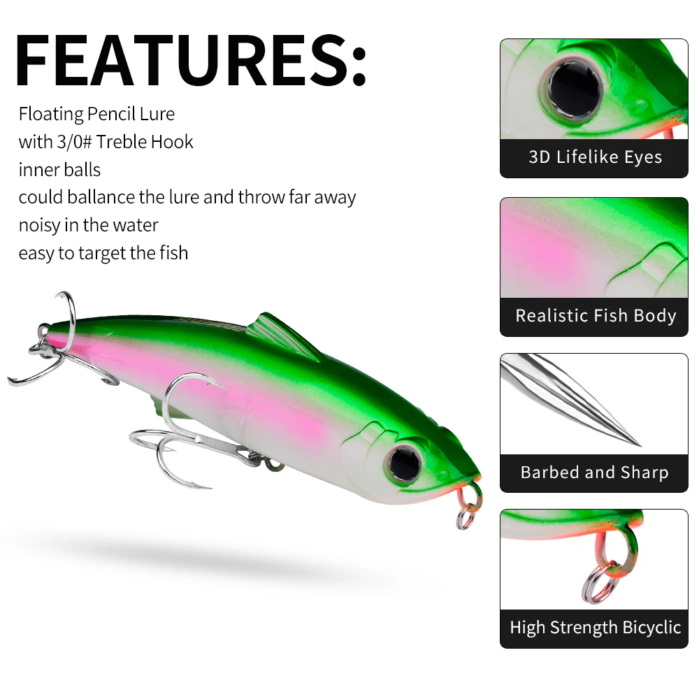 PROBEROS, 1 unidad, cebo de pesca, simulación de Luya, cebo duro, lápiz de espuma, cebo flotante, puede atrapar lubina, lago, equipo de pesca de mar - imagen 4