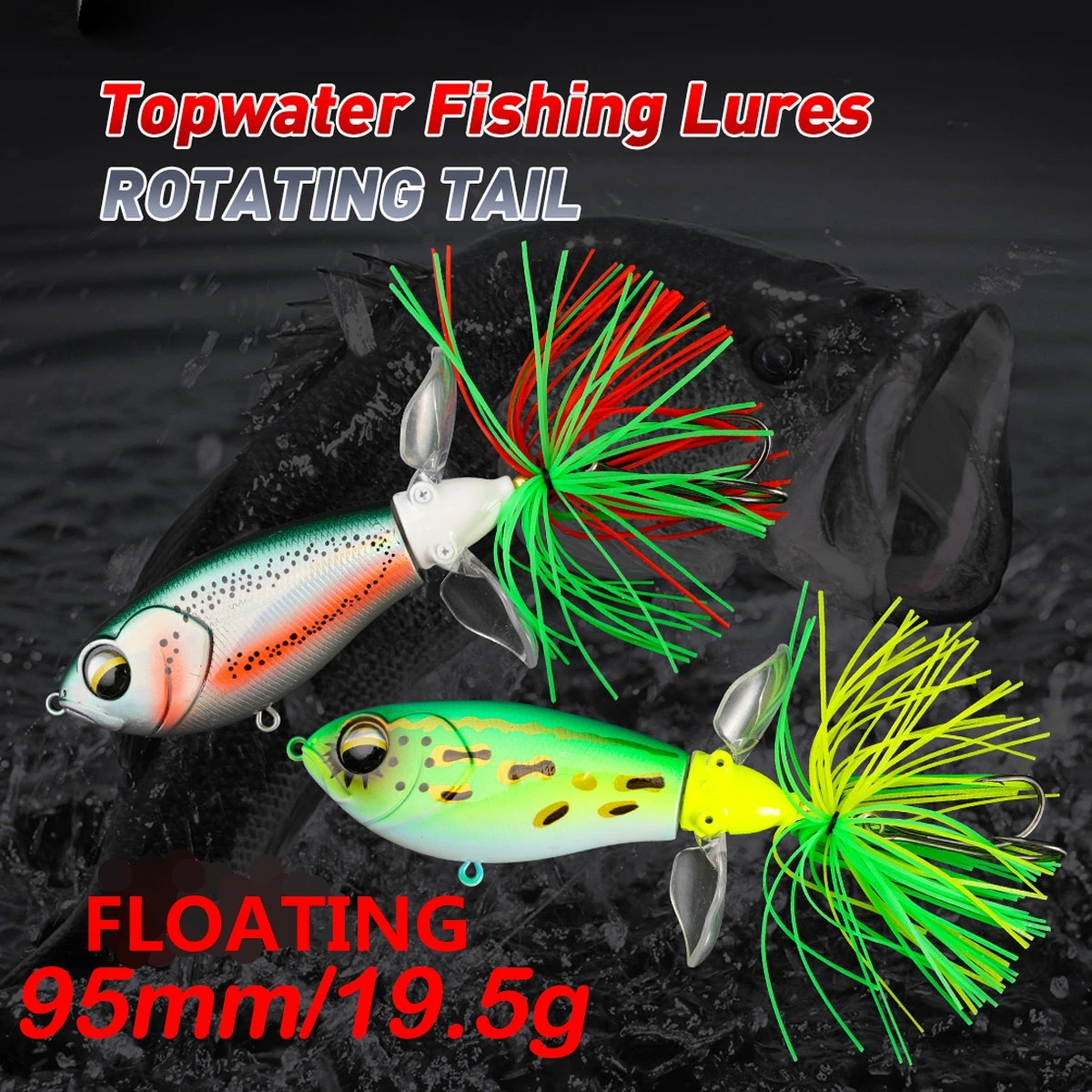 Cebo duro flotante Wobbler de fundición larga, 9,5 cm, 19,5g, cebo Chatter, señuelo de pesca en agua superior, cola giratoria Popper - imagen 2