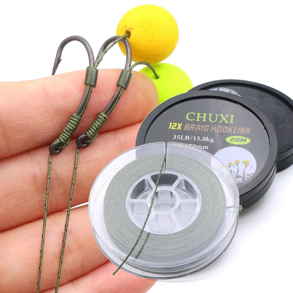 Línea de pesca de carpa de 20m, método de cable trenzado suave, alimentador, aparejo de pelo de pesca Boilie, accesorio, aparejos de 20/25/35LB, línea de 12 hebras