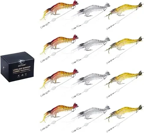 Goture-Juego de Señuelos de Pesca de camarones realistas, cebo suave con brillo de agua salada/dulce, con anzuelo para trucha, lubina, salmón y Lucio, 12/21 Uds. - imagen 4