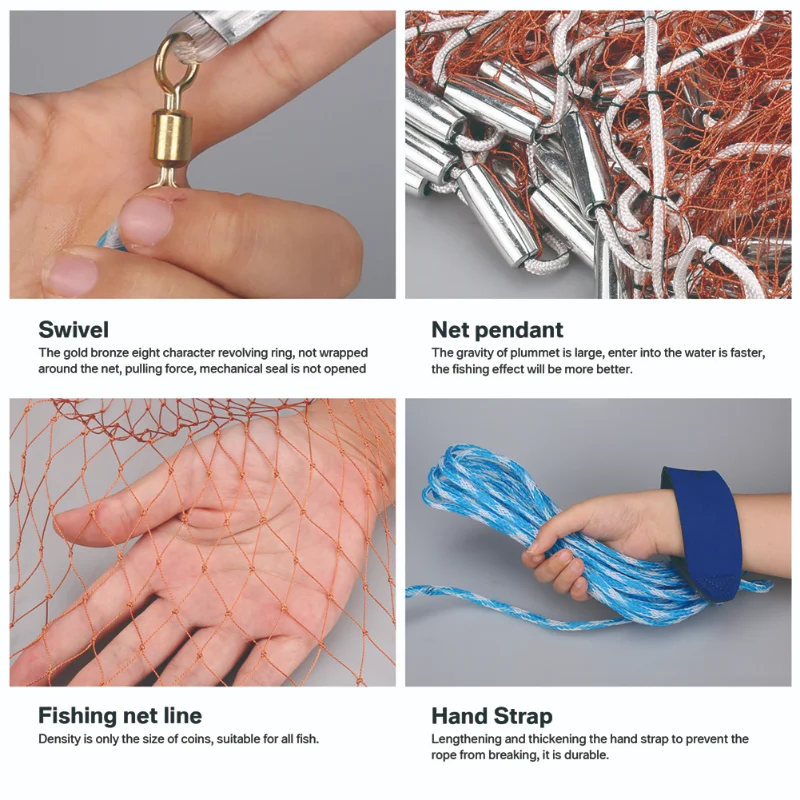 Red de pesca con mosca, herramienta de Red de pesca, malla pequeña, línea de nailon fuerte, plomo, 3,6/4,8 M - imagen 5