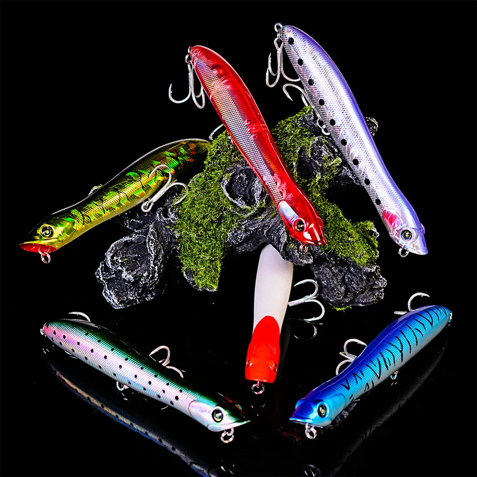 Señuelo de pesca Topwater WTD 80mm/125mm Popper y señuelo de pesca con lápiz flotante Crankbait Snakehead Wobblers Patchinko StickBaits - imagen 5