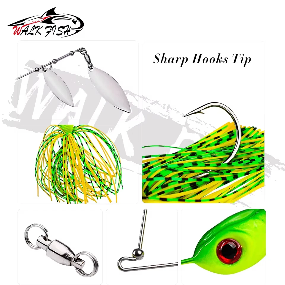 WALK FISH 1 Uds 10g 14g señuelo de pesca Chatter Spinner cebo Buzzbait hombre barbudo borla lentejuelas fondo antiadherente cebos biónicos - imagen 4