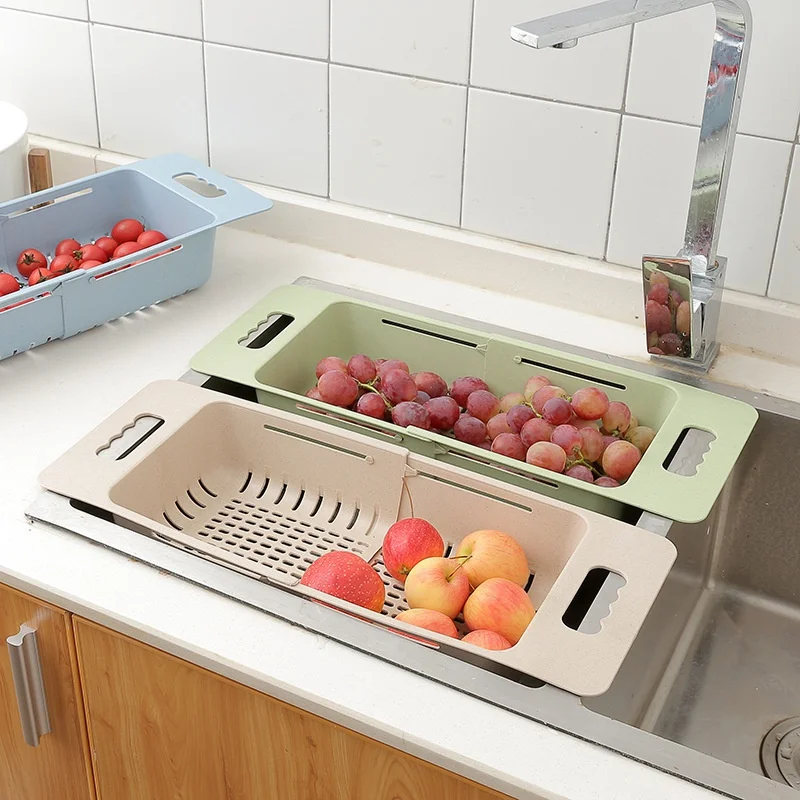 Escurridor de platos ajustable, escurridor para fregadero, lavado de frutas y verduras, estante de secado de plástico, organizador de accesorios de cocina - imagen 2