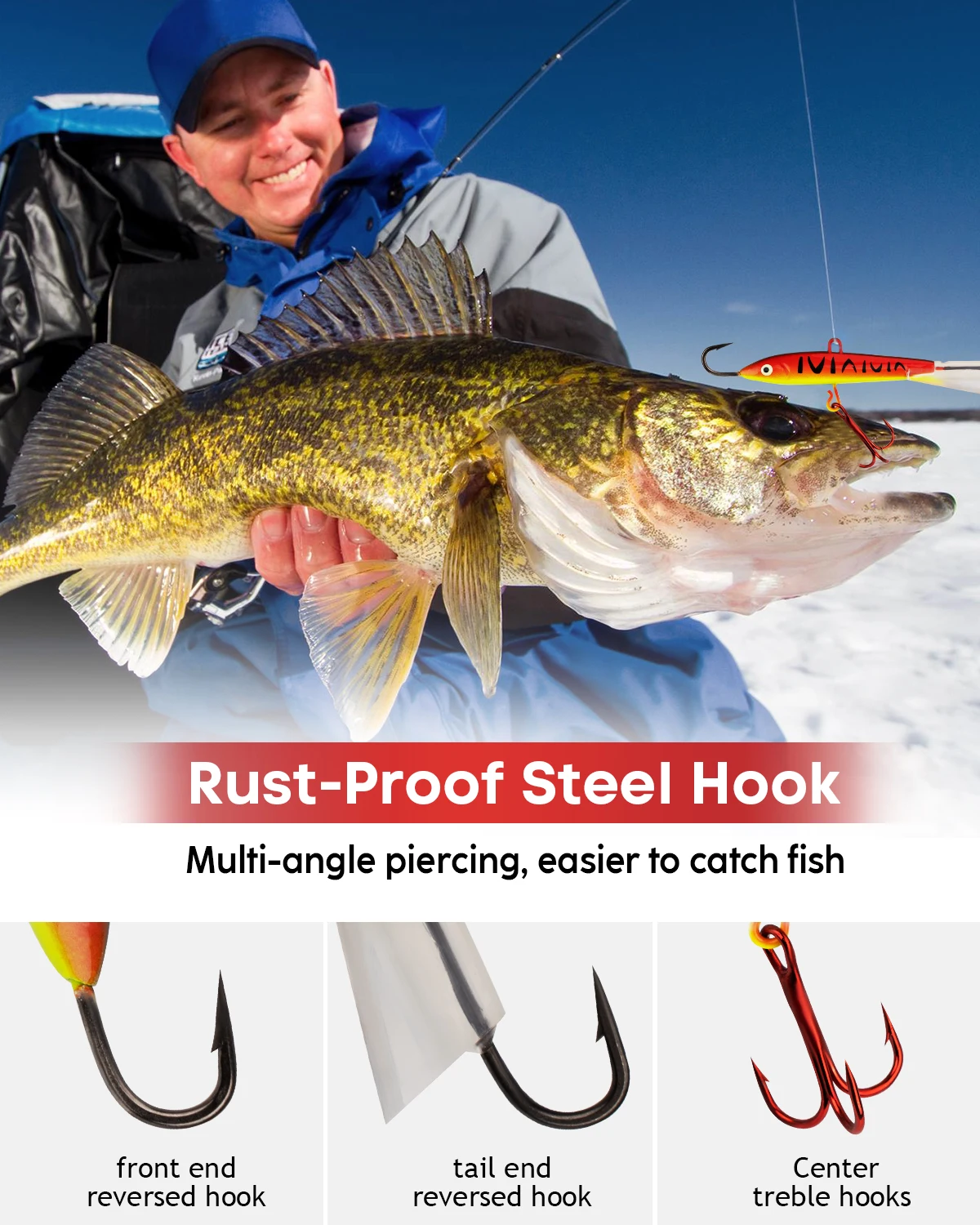 THKFISH-Juego de anzuelos de pesca en hielo, 4 piezas, Vertical, para invierno - imagen 5