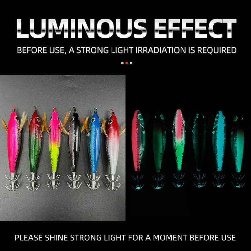 Aparejos de pesca de camarones con borde redondo Horizontal que brillan en la oscuridad, 5 uds., 6 colores, simula un anzuelo de calamar, cebo de pesca con cuentas de sonido - imagen 3