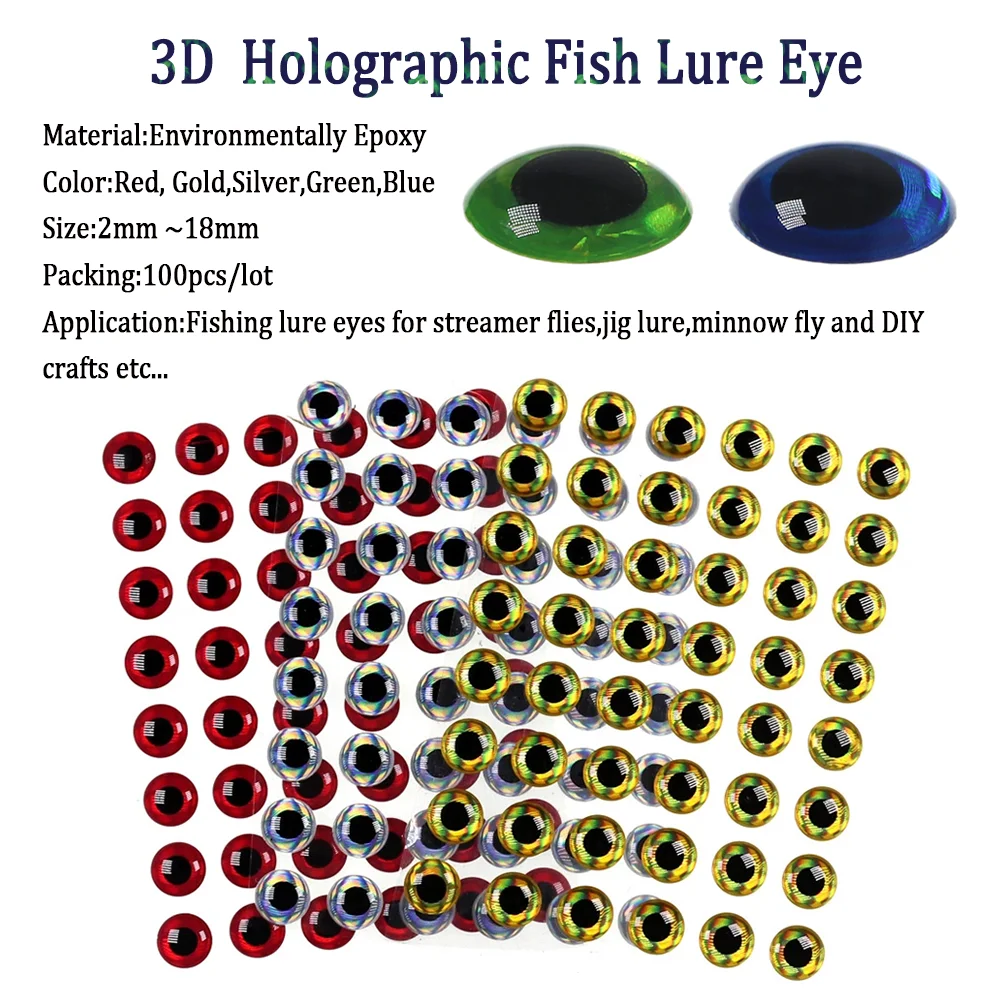 Ojos de pez epoxi holográficos 3D, simulación de señuelo de pesca con mosca, Streamer, cebo de pececillo, aparejos de pesca artificiales DIY para ojos de 2mm-18mm - imagen 2