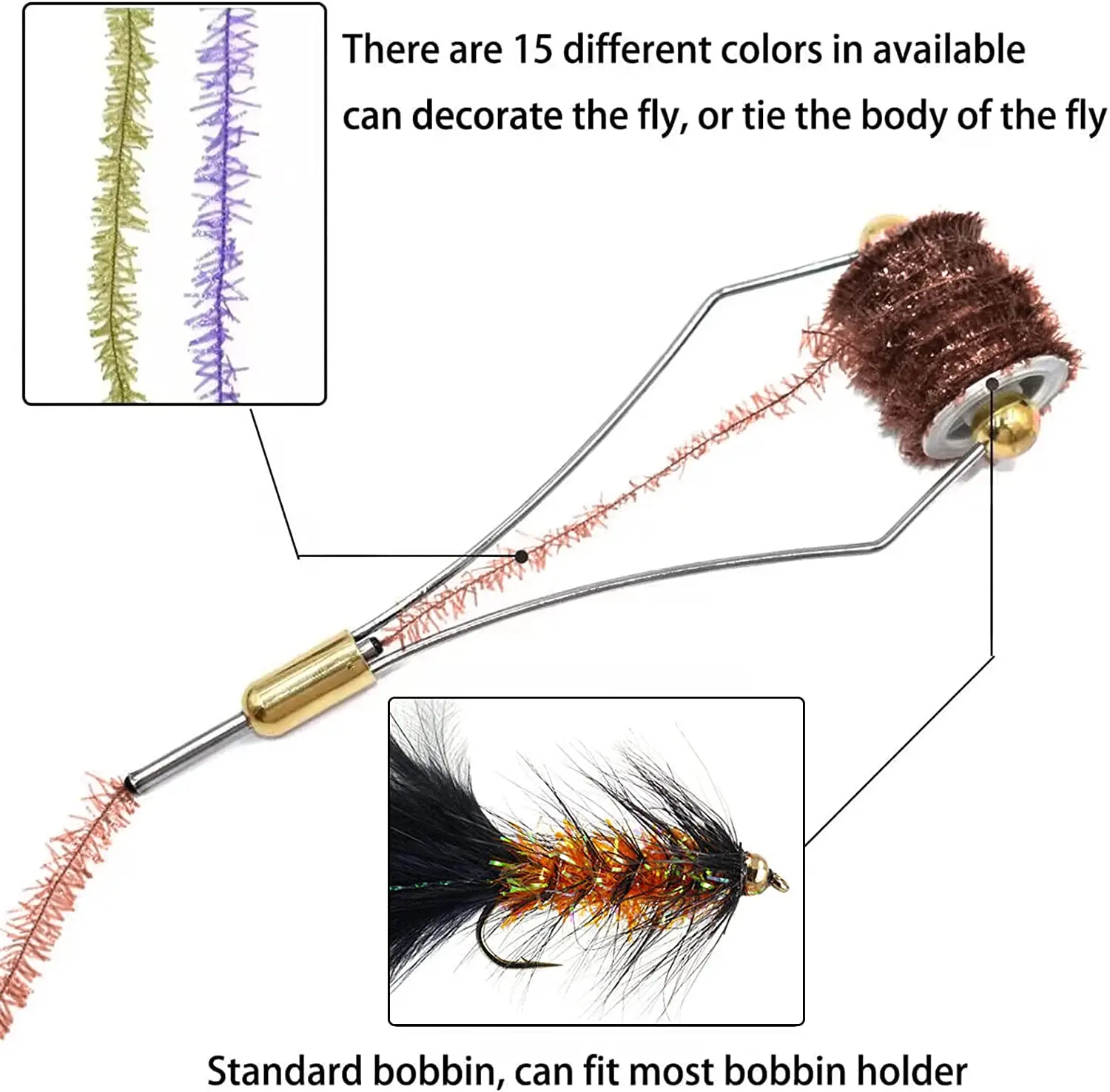 Hilo de atado de moscas Riverruns, línea de chenilla de 15/10 colores, Flash de cristal, materiales de atado de moscas realistas para Streamer y Nymph - imagen 5
