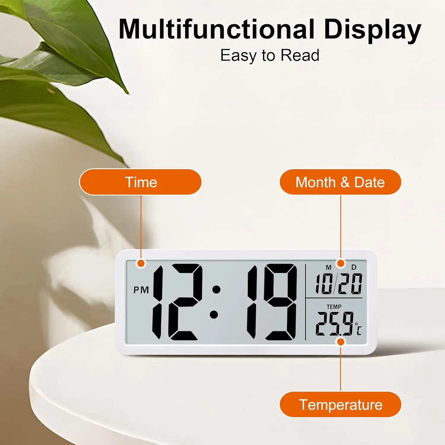 Reloj digital LCD 8 pulgadas con fecha, hora y temperatura doble - imagen 5