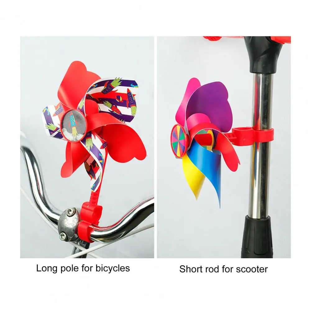 Molinillo de viento decorativo para bicicleta, Polo de bicicleta de dibujos animados de manillar largo/corto, flor de corazón de amor, accesorios de ciclismo para niños - imagen 4